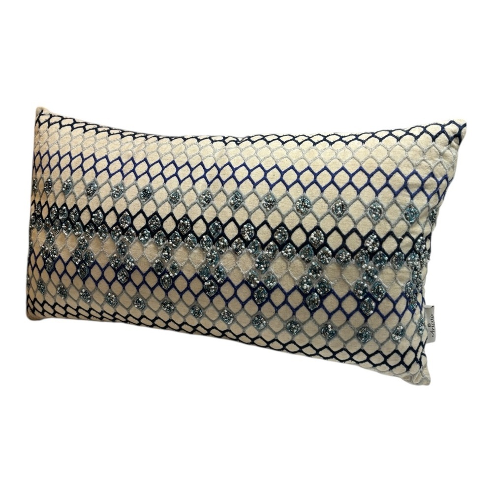 Artistic Accents Rectangular Accent Pillow Cream Blue Embroidery & Beads - Picture 8 of 9